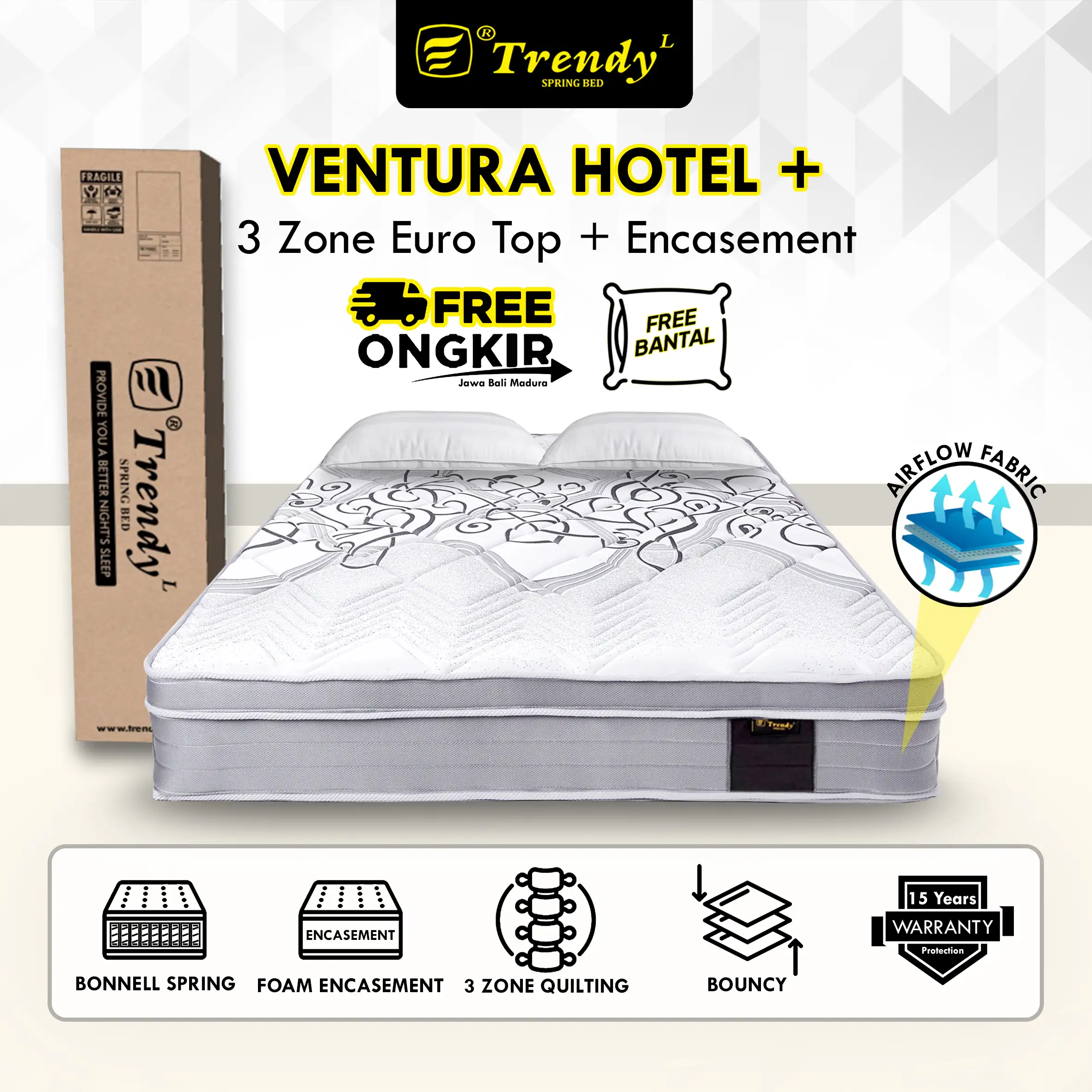 Trendy Ventura Hotel Plush Foam Encasement - Kasur Spring Bed Hotel - Mattress Dalam Box