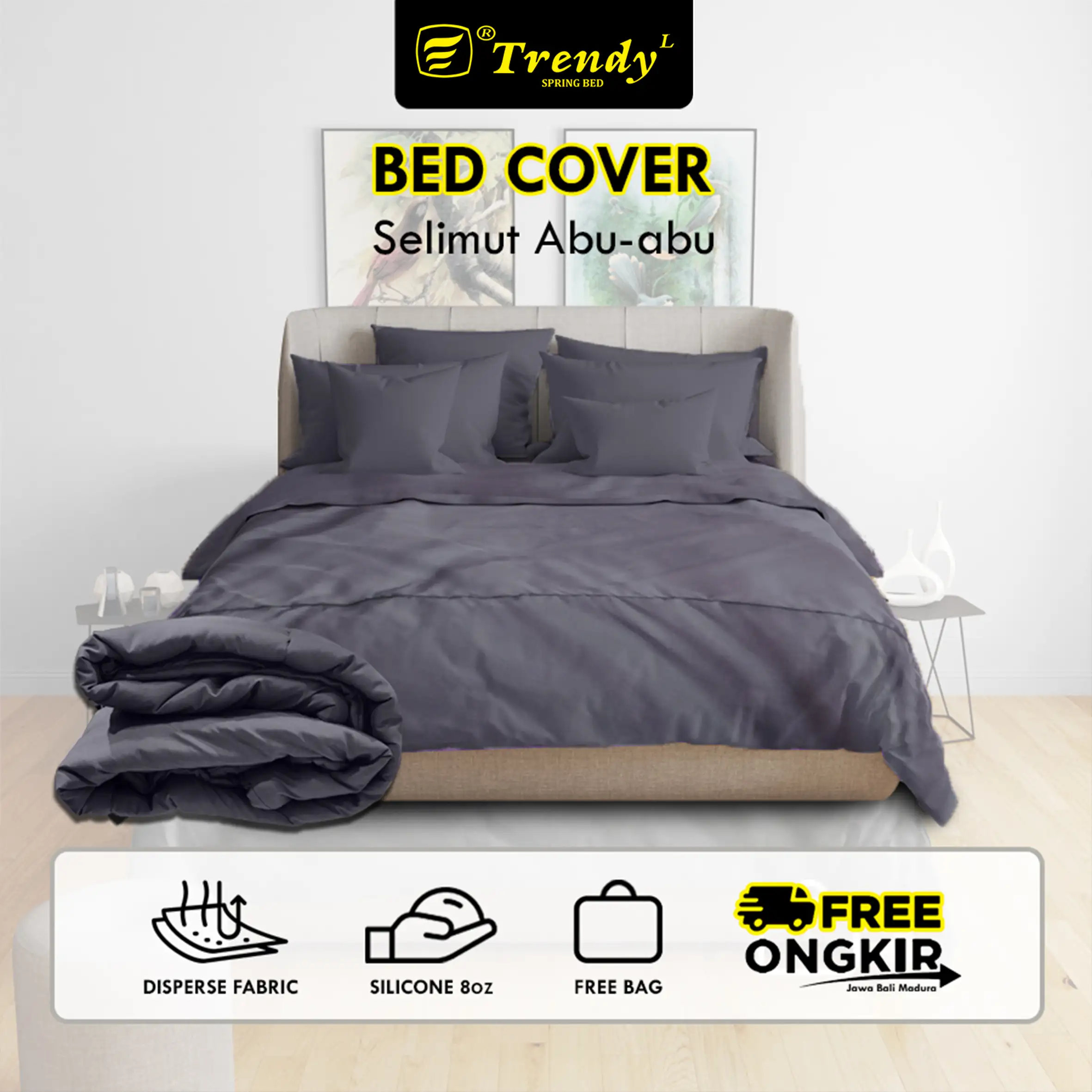 Trendy Bed Cover / Selimut Abu-Abu (Kain Disperse)