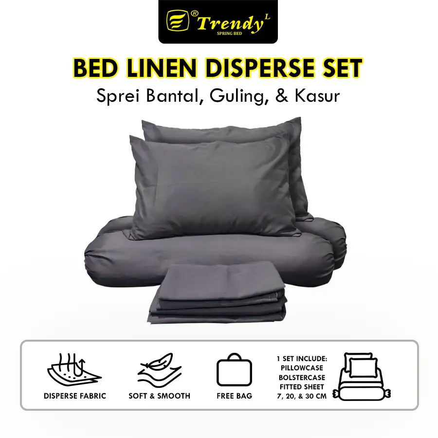 Trendy Sprei Bantal Guling Kasur Set Abu-Abu (Kain Disperse)