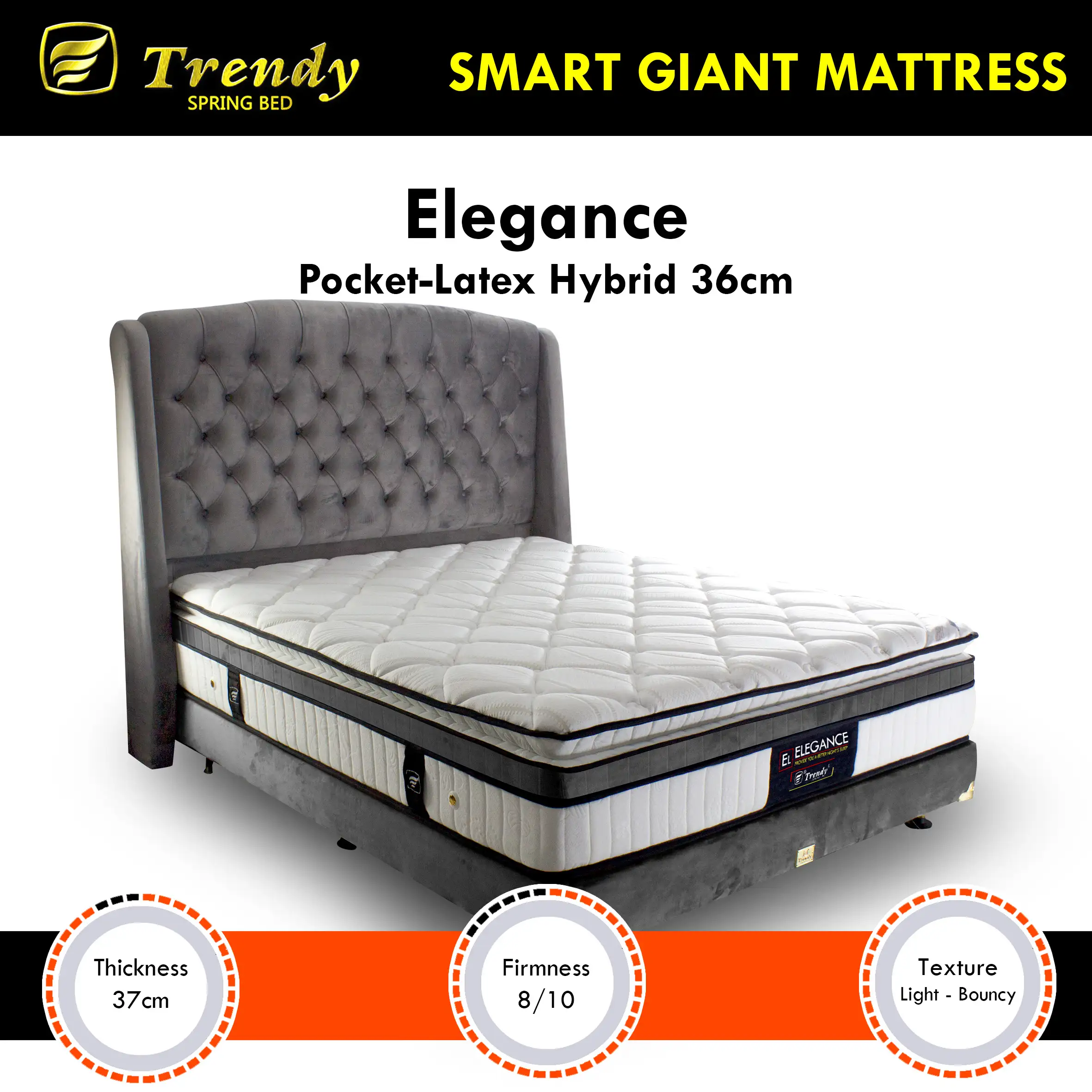 Trendy Elegance Kasur Spring Bed 37cm - Pocket Spring Latex Hybrid Foam Encasement