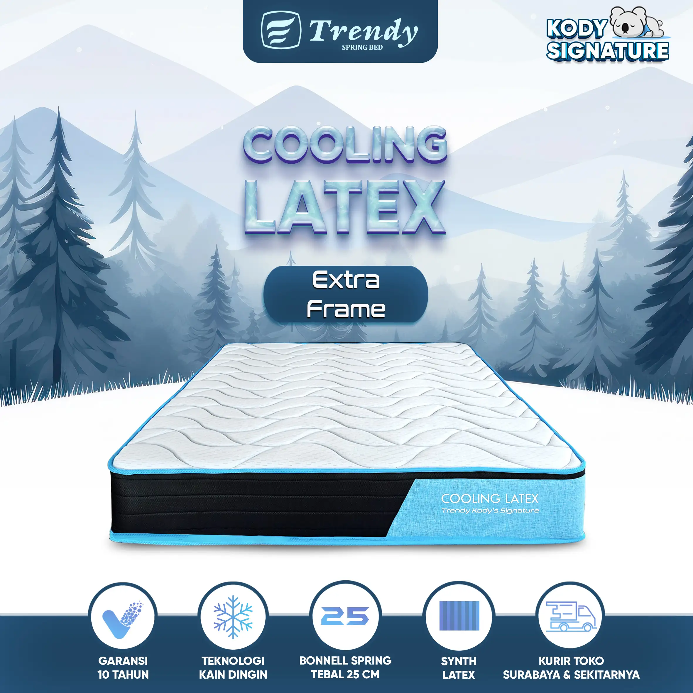 [Khusus Sby dan Sekitarnya] Kody Trendy Cooling Latex Spring Bed - Dengan Bingkai 25cm Non Vacuum