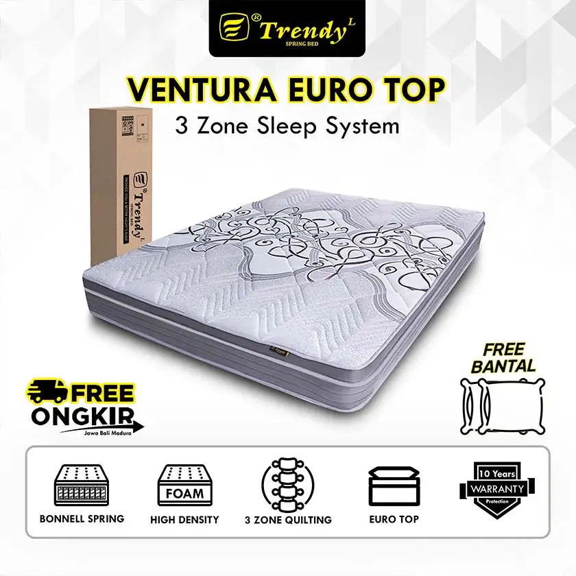 Trendy Ventura Euro Top Kasur Spring Bed Bonnell Spring -Vacuum Press Roll-Mattress Kasur Dalam Box