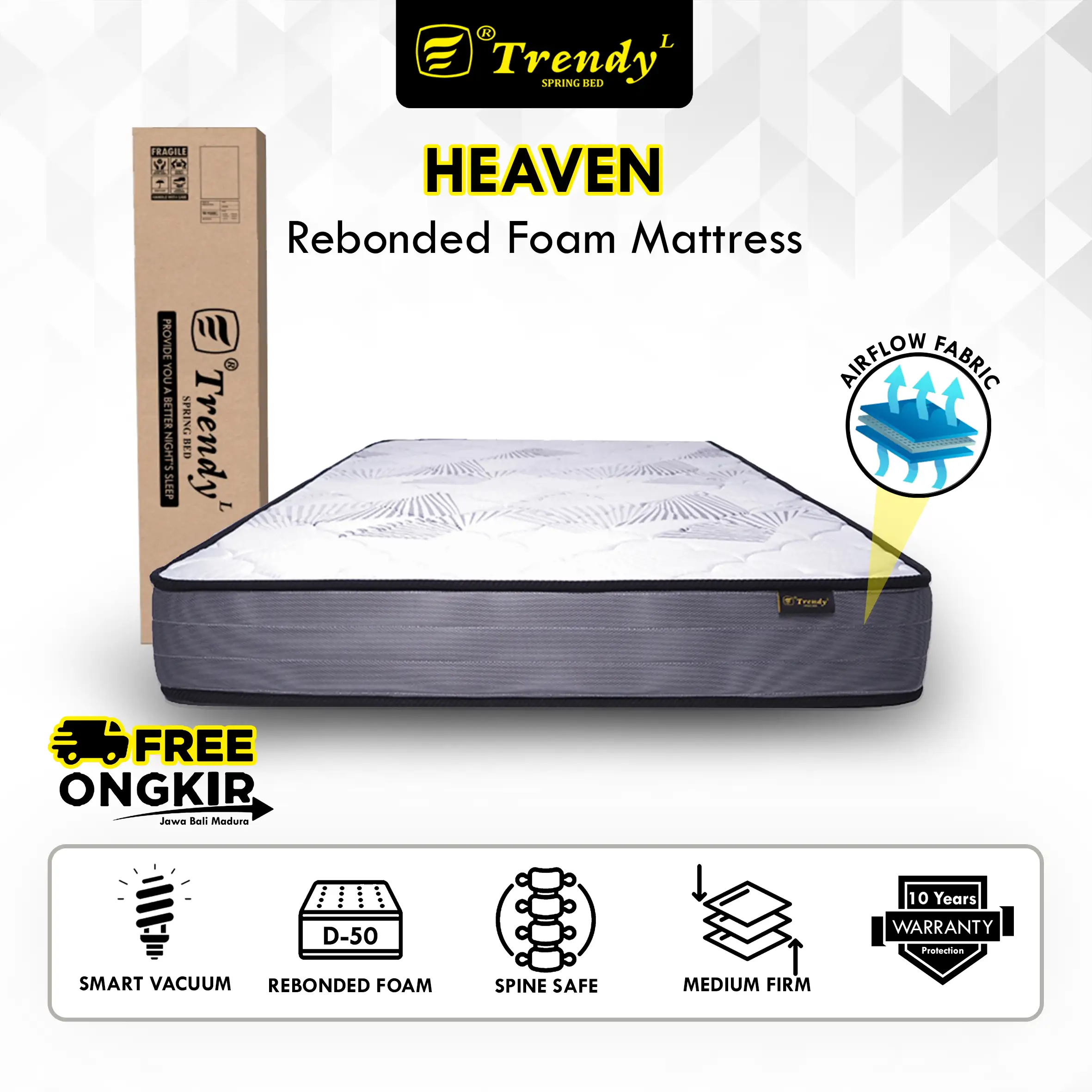 Trendy Heaven ( Vacuum Press Roll ) - Kasur Busa / Mattress / Matras Rebonded Foam (GRADE A)