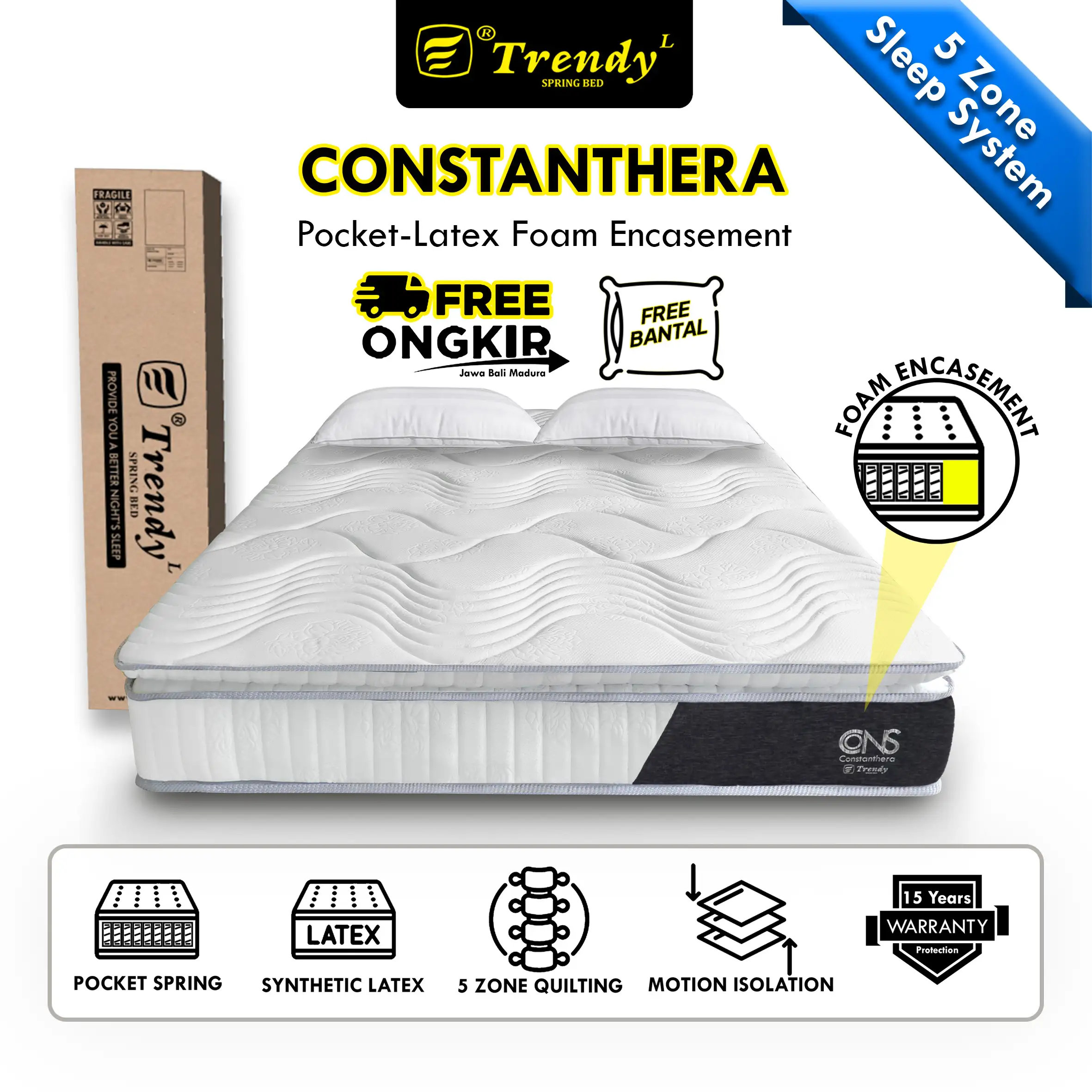 Trendy Constanthera Pocket Spring Latex Foam Encasement  - Kasur Spring Bed 30cm Vacuum Press Roll