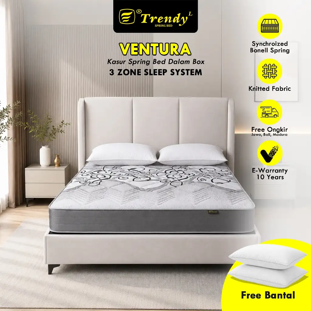 Trendy Ventura Kasur Spring Bed Bonnell Spring - Vacuum Press Roll - Mattress Kasur Dalam Box