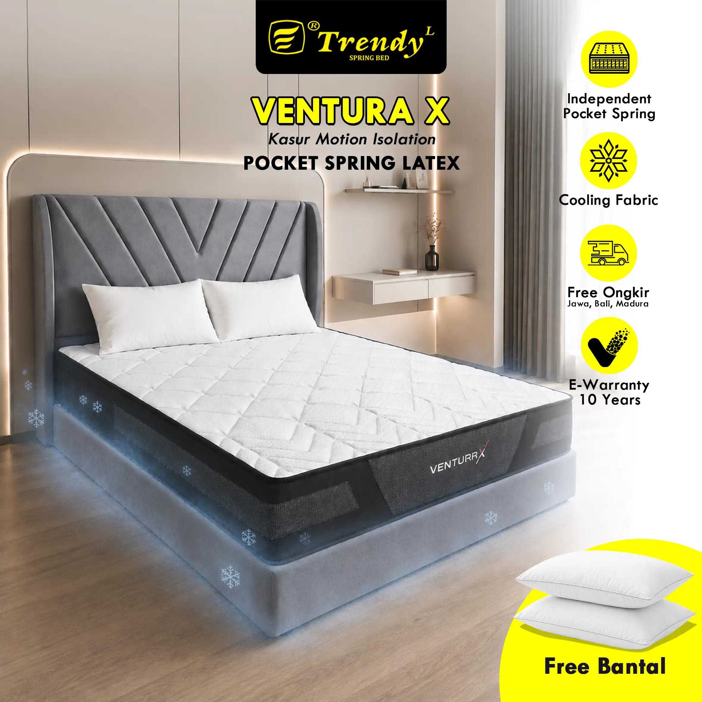Trendy Ventura X Pocket Spring Giant Mattress - Motion Isolation - Mattress Vacuum - Kasur Spring Bed Dalam Box