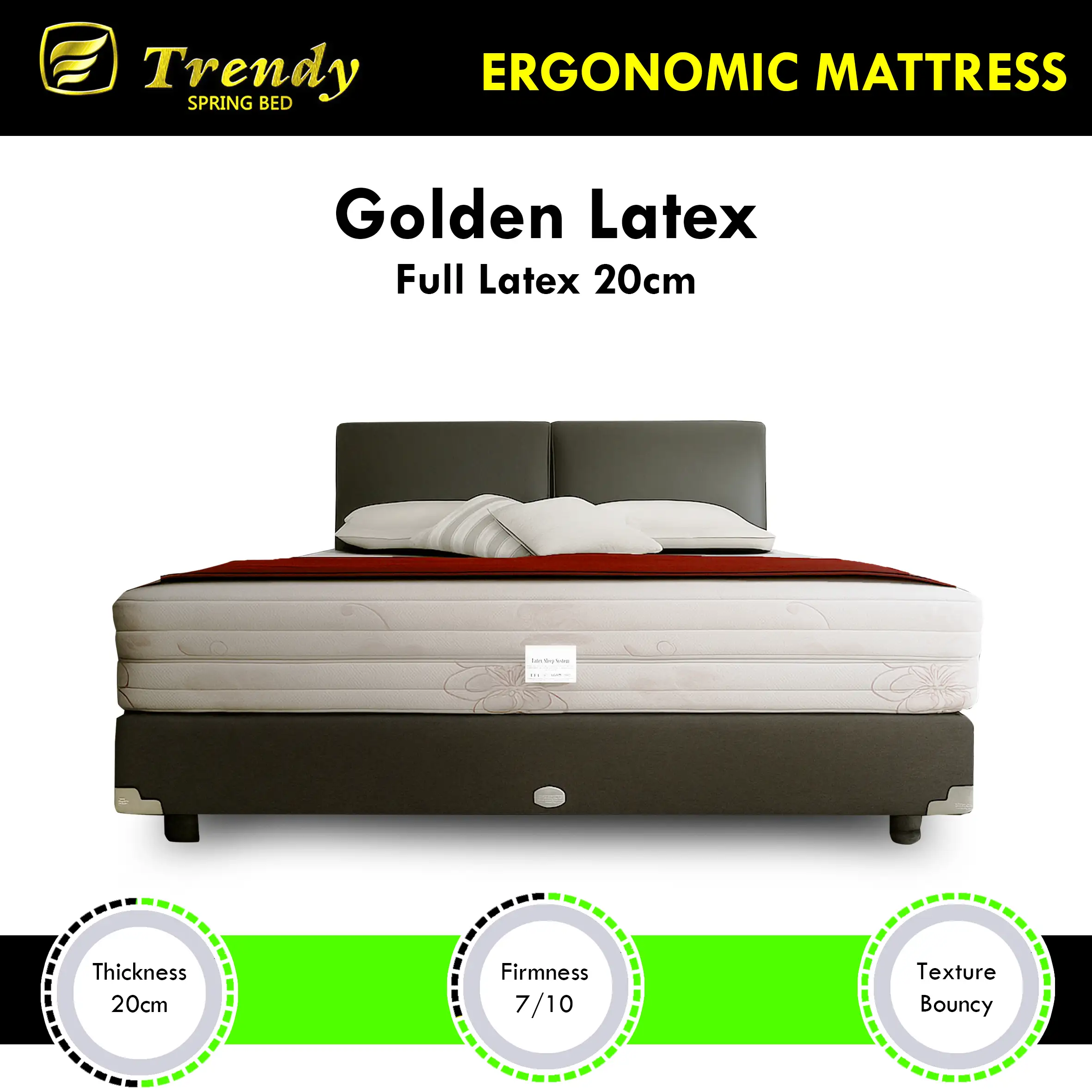 Trendy Golden Latex 23cm - Kasur Busa Latex Hybrid Medium Firm